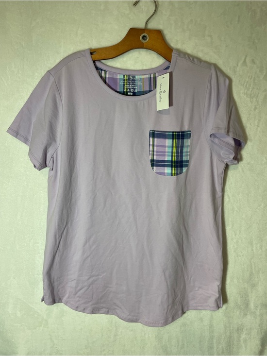 Vera Bradley Tops - Vera Bradley Lavender Tee with Blue-Green Plaid Pocket